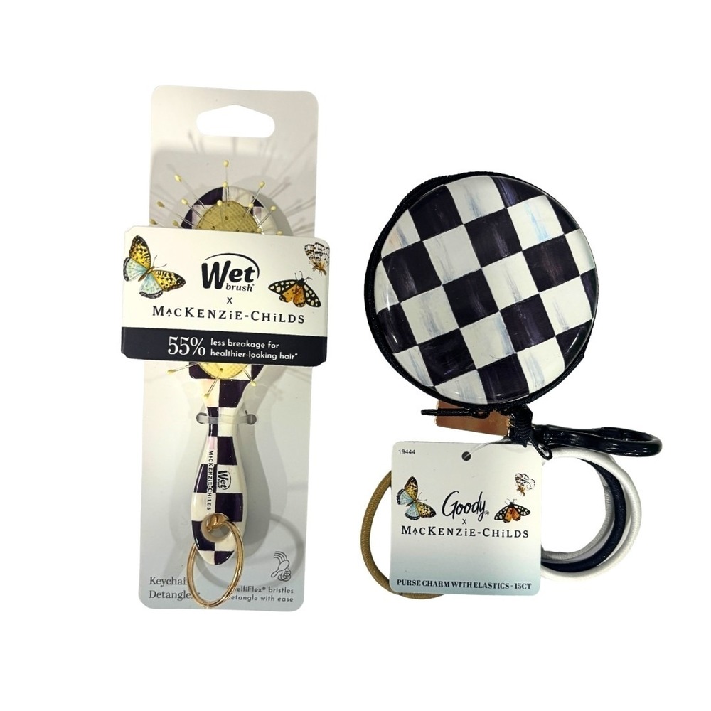 Wet Brush x MacKenzie Childs SET - Mini Keychain Brush & Purse Charm Elastics